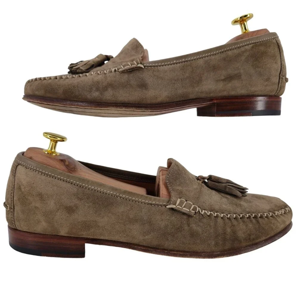 Vintage Salvatore Ferragamo Italy Dress Shoes Taupe Suede Tassel Loafers Men 8.5 - Picture 4 of 12